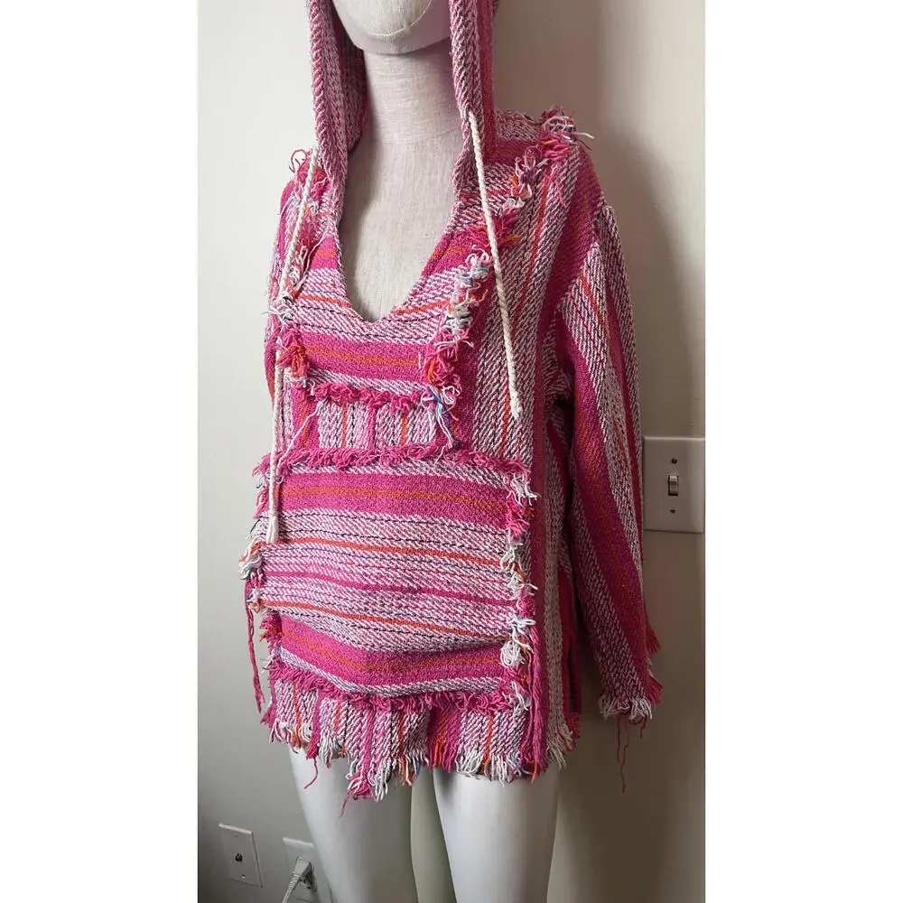 JEN'S PIRATE BOOTY FRINGE BOHO PINK BLANKET HOODIE M/L - Picture 3 of 10